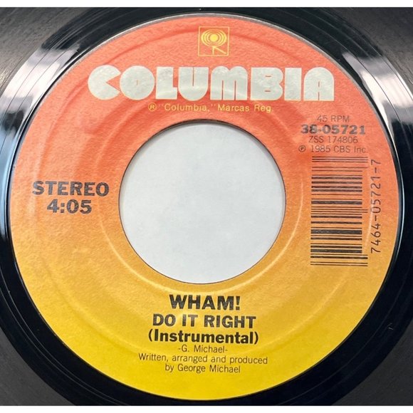 Wham! I'm Your Man / Do It Right 45 Pop 1985 George Michael Columbia 38-05721 - Picture 2 of 4